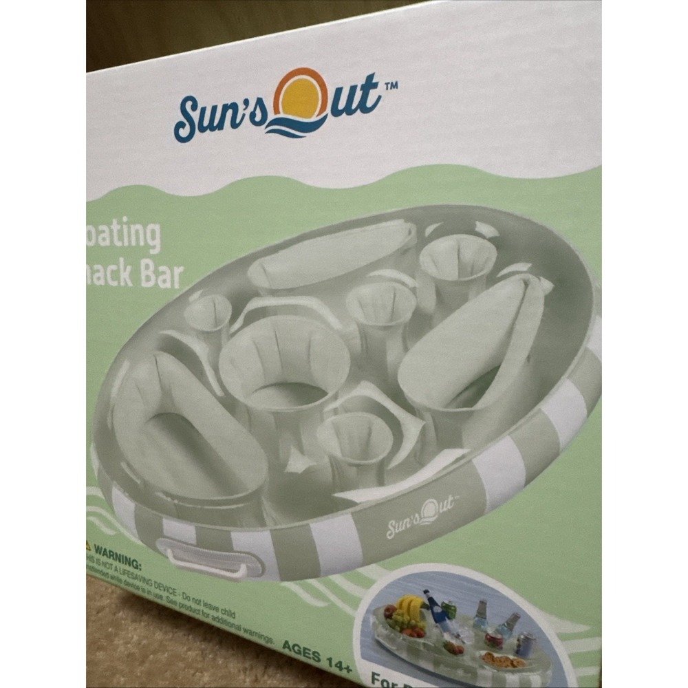 Sun's Out Floating Snack Bar Pool Float Cabana Stripe Drink Holder Age 14+ - Picture 4 of 5
